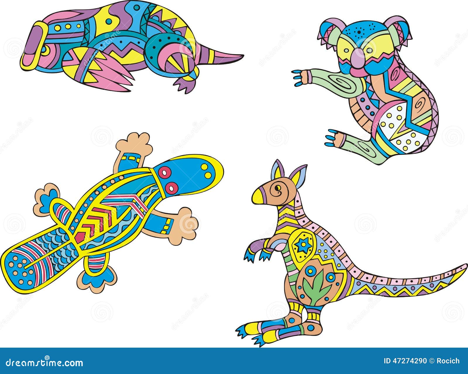 Motley Koala, Platypus and Kangaroo Stock Vector - Illustration of ...