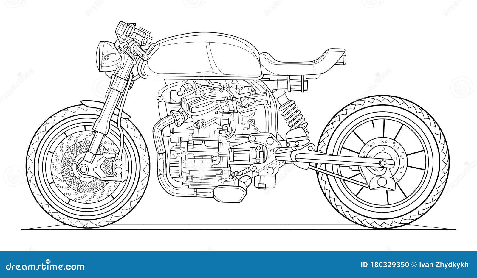 Página De Coloração De Motocicleta Para Desenho De Esboço De