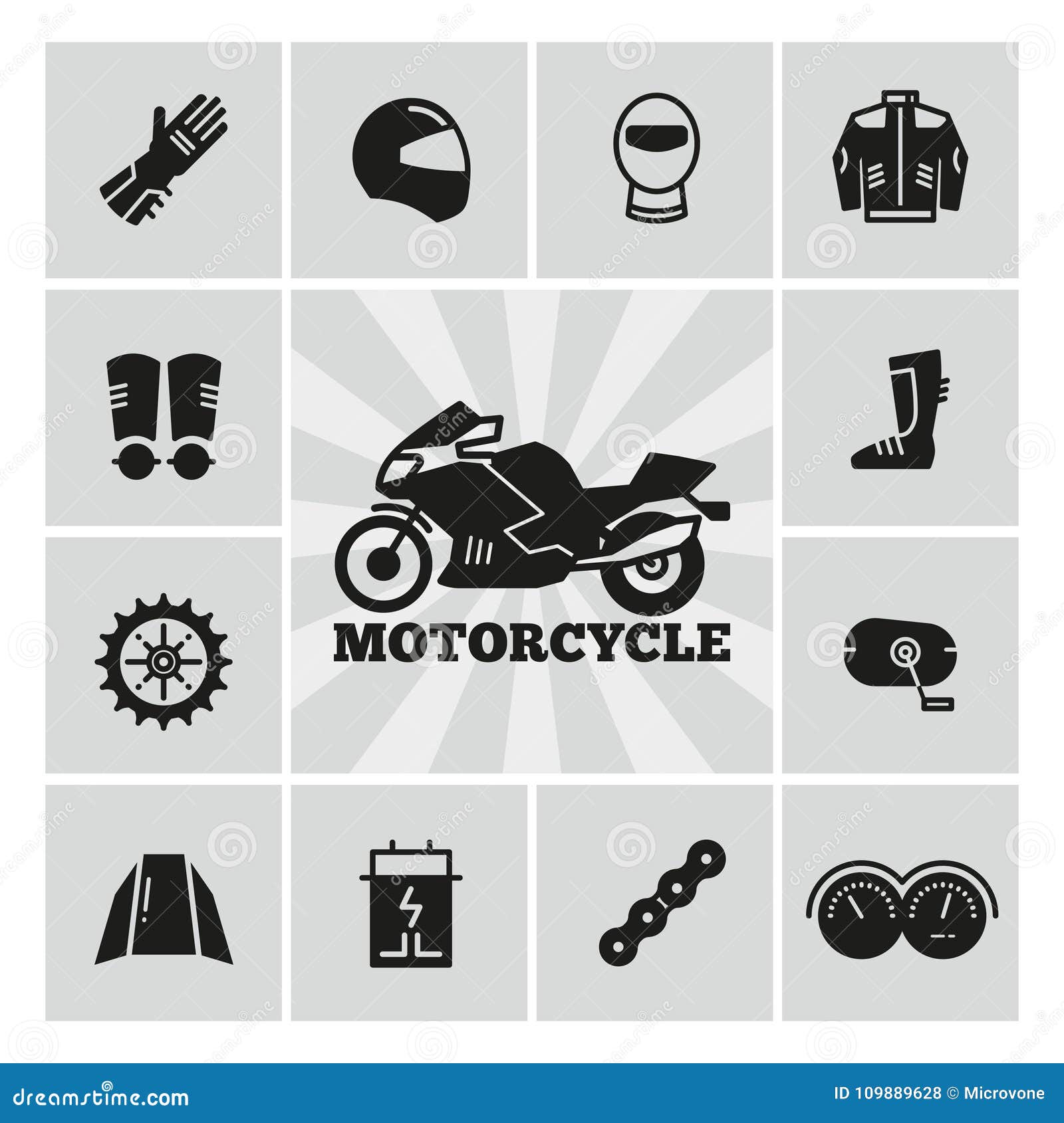 moto parts motorcycle accessories silhouette icons set