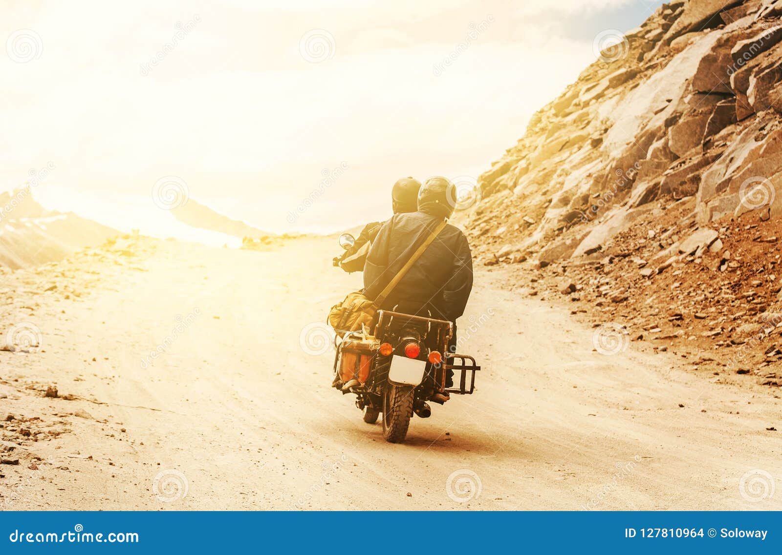 motobike travelers ride in indian himalaya roads