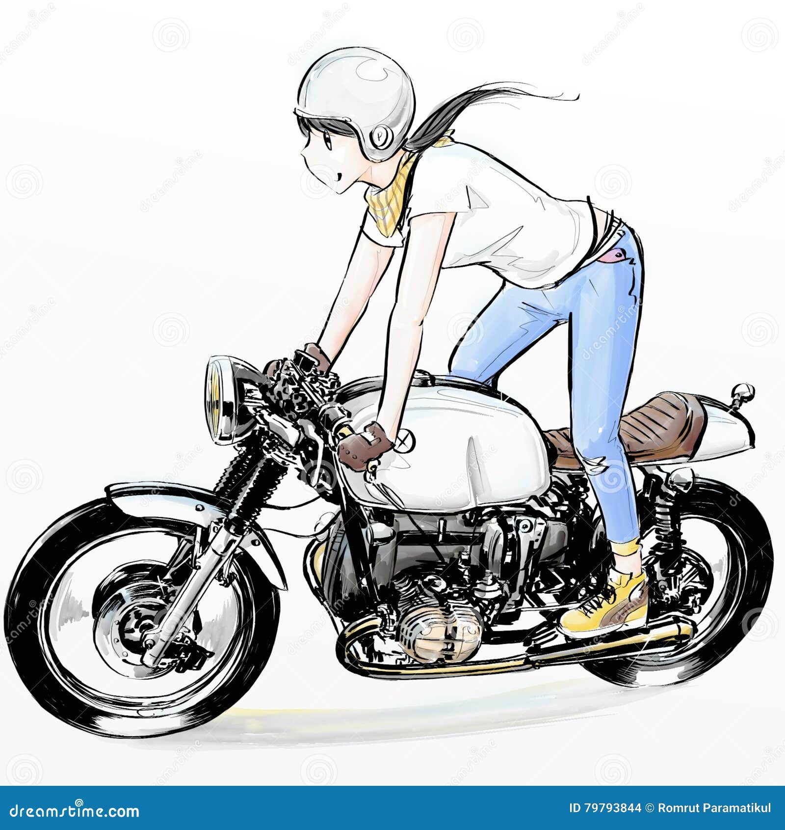 Desenhos Animados Artista Equitação Moto imagem vetorial de