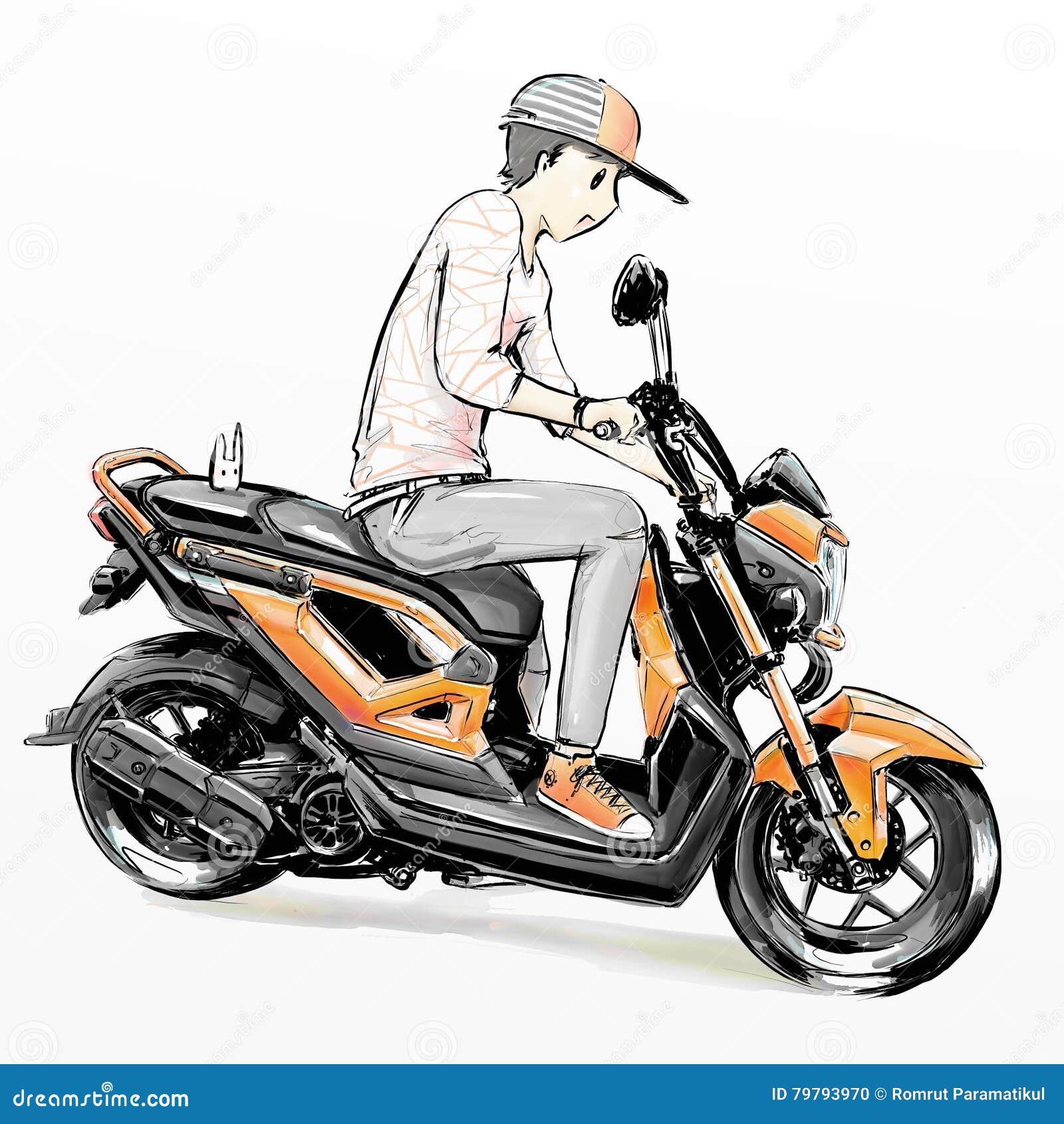 Desenhos Animados Jovem Menino Equitação Moto imagem vetorial de