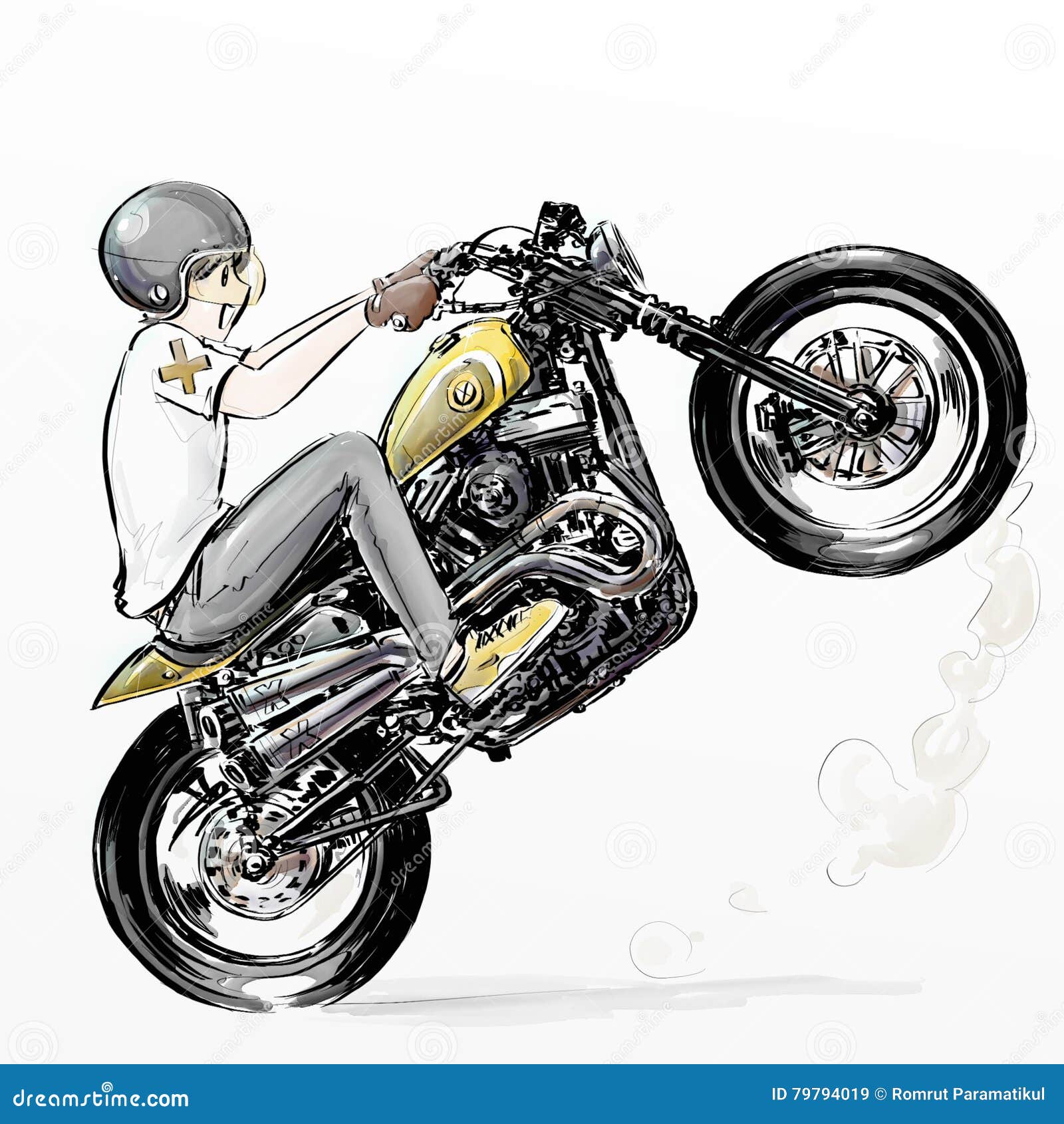 Mão De Desenho Animado Desenhado Equitação Motocicleta Menino