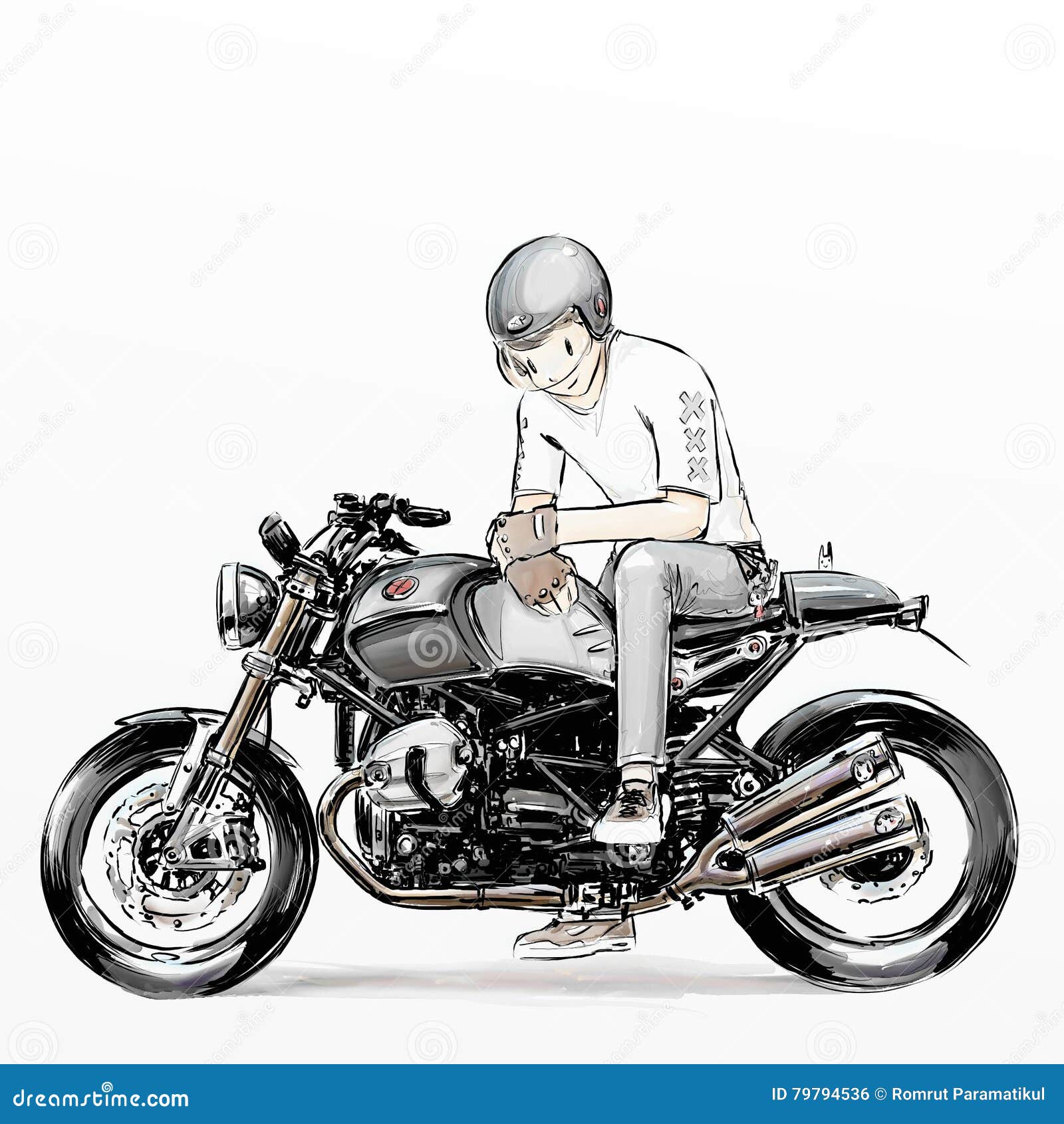 Desenhos Animados Jovem Menino Equitação Moto imagem vetorial de