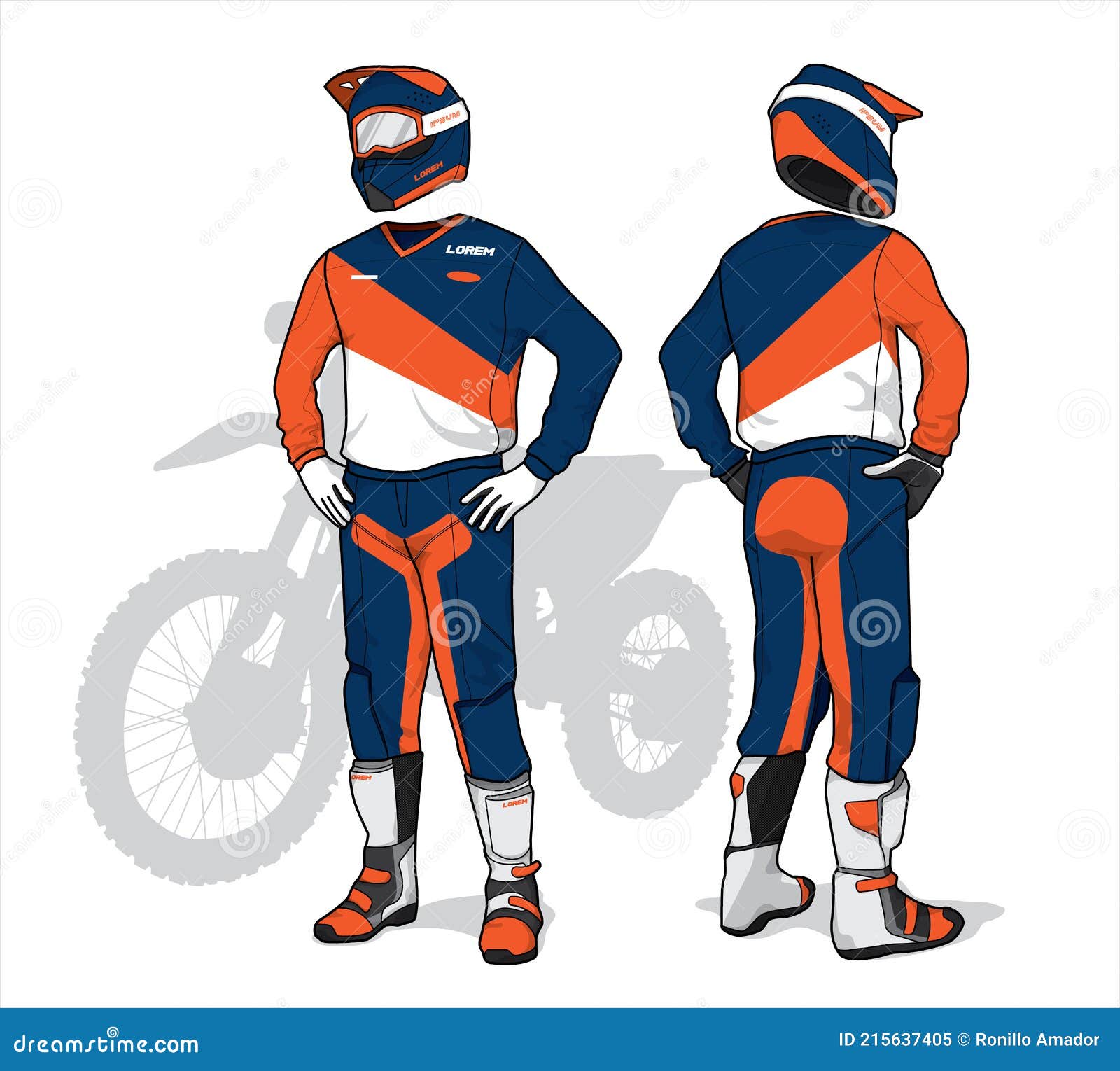 Motocross Diseño Uniforme Conjunto Maqueta Hasta Vector Ilustración del  Vector - Ilustración de motocicleta, carrera: 215637405