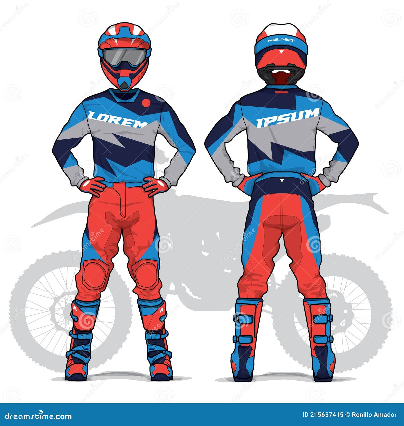Motocross Diseño Uniforme Conjunto Maqueta Hasta Vector Ilustración del  Vector - Ilustración de moto, ropa: 215637415