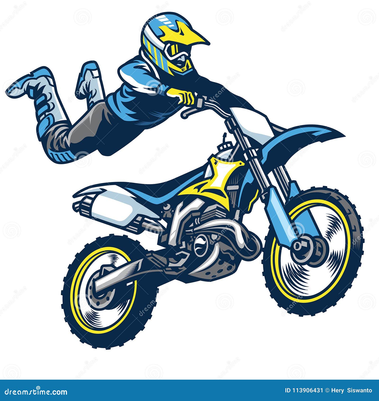 Motocross Rider Jumping Cartoon Vector 113906421