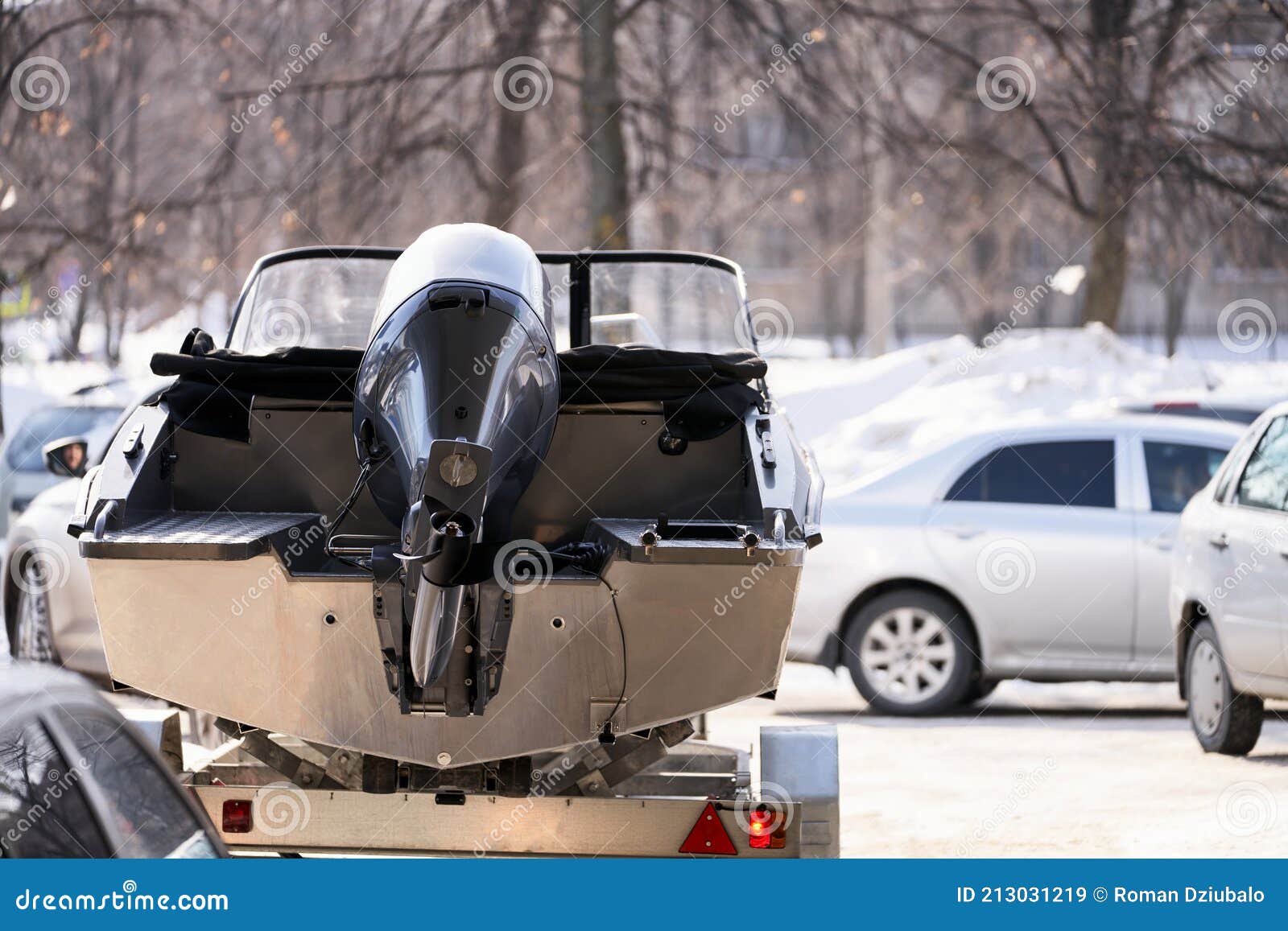 The Motor Boat is Transported by a Passenger Car on a Trailer Stock Image Image of outdoor