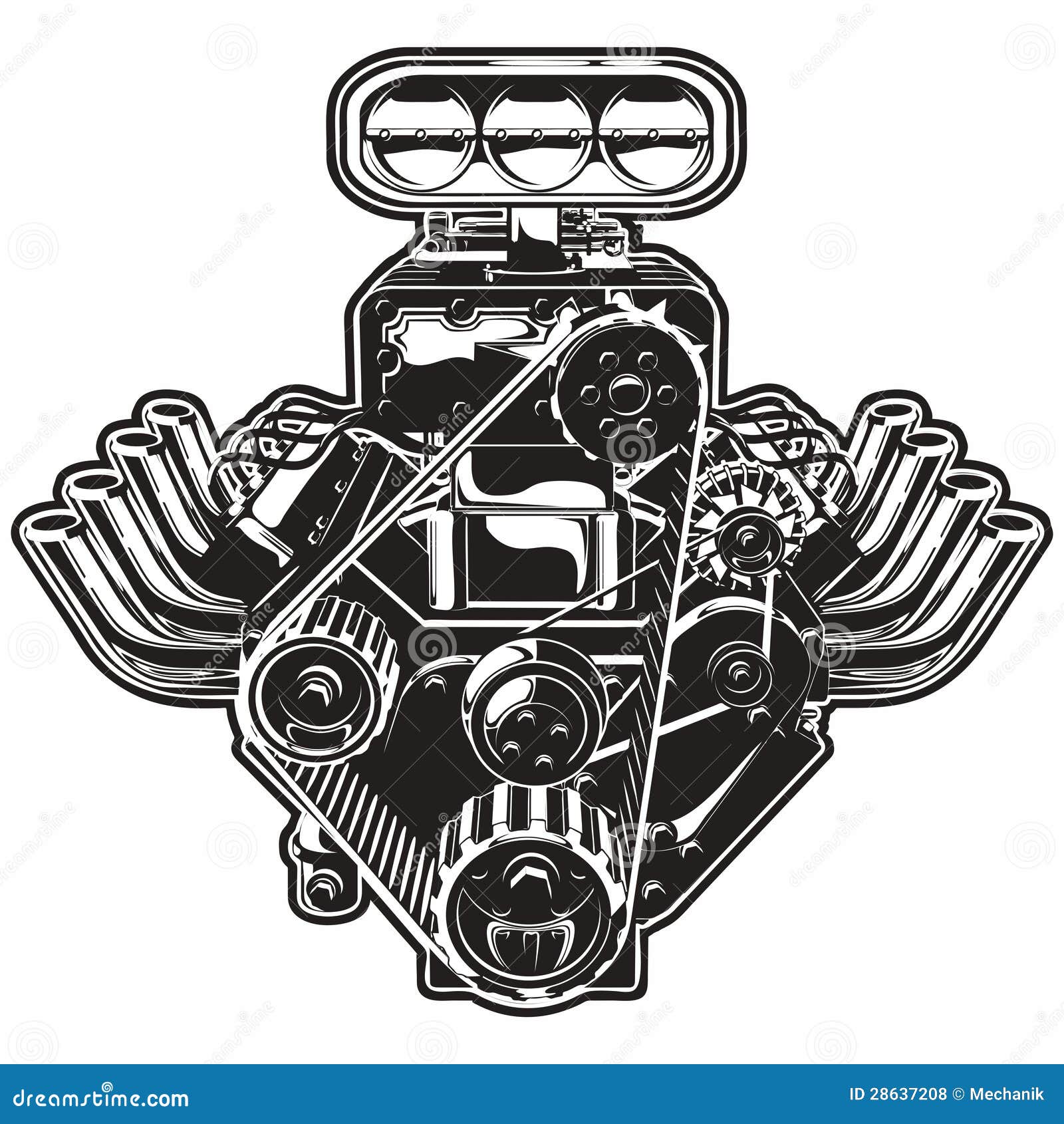 Desenho de motor de carro de corrida de hot rod, lotes de cromo, ilustração  vetorial 372659 Vetor no Vecteezy