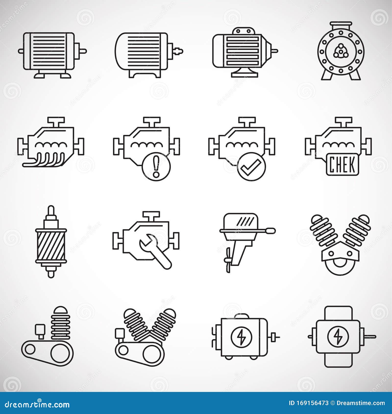Motor Icons Set on White Background Stock Illustration Illustration