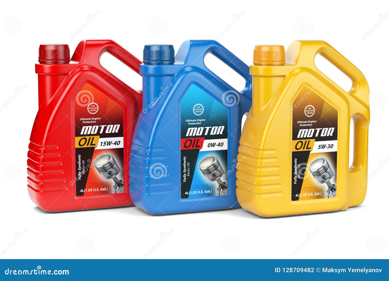 Motor Oil Canisters with Different Types of Motor Oil on White I Stock ...