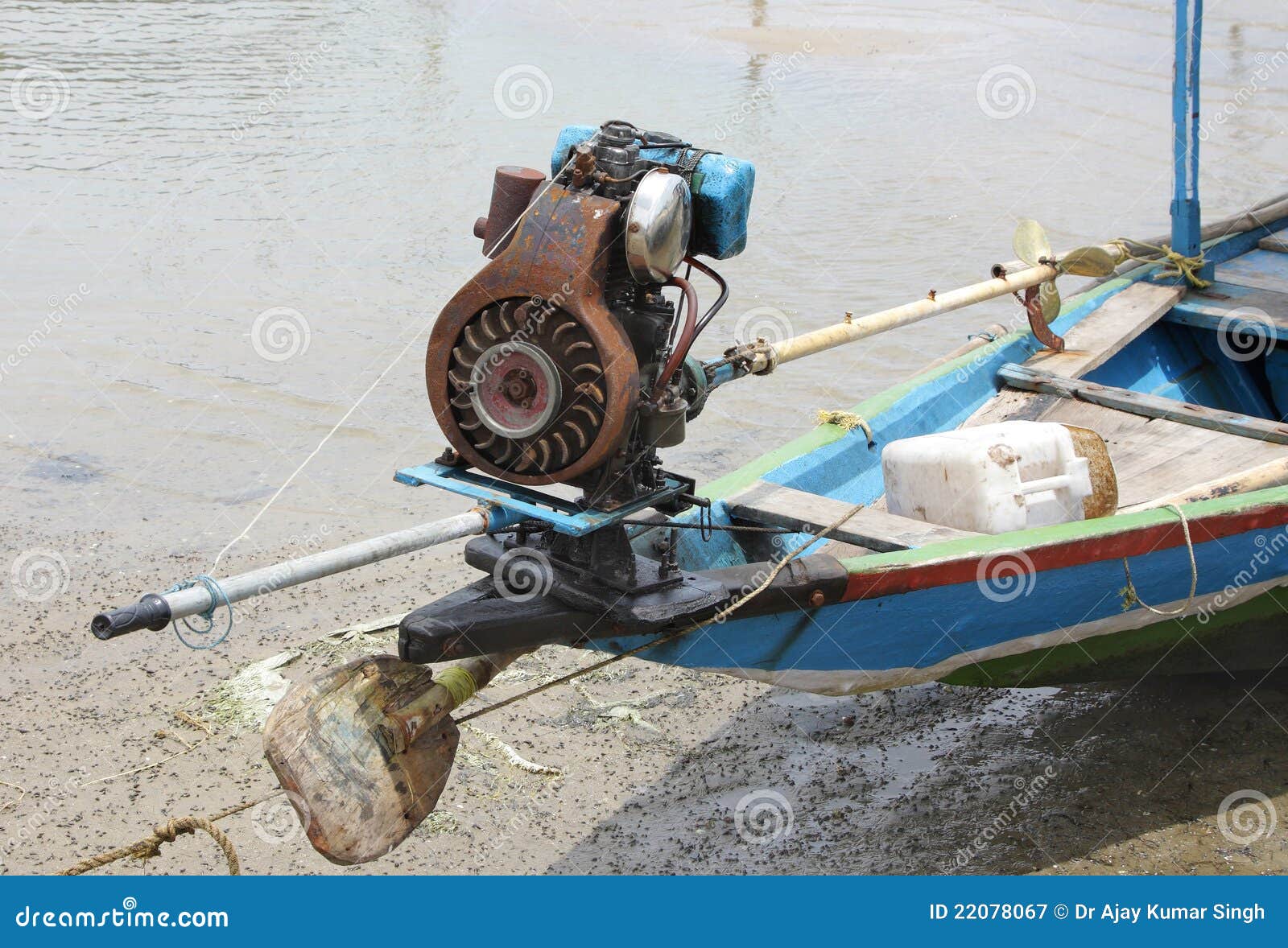 Motor with Small Propeller in a Fishing Boat Stock Image - Image