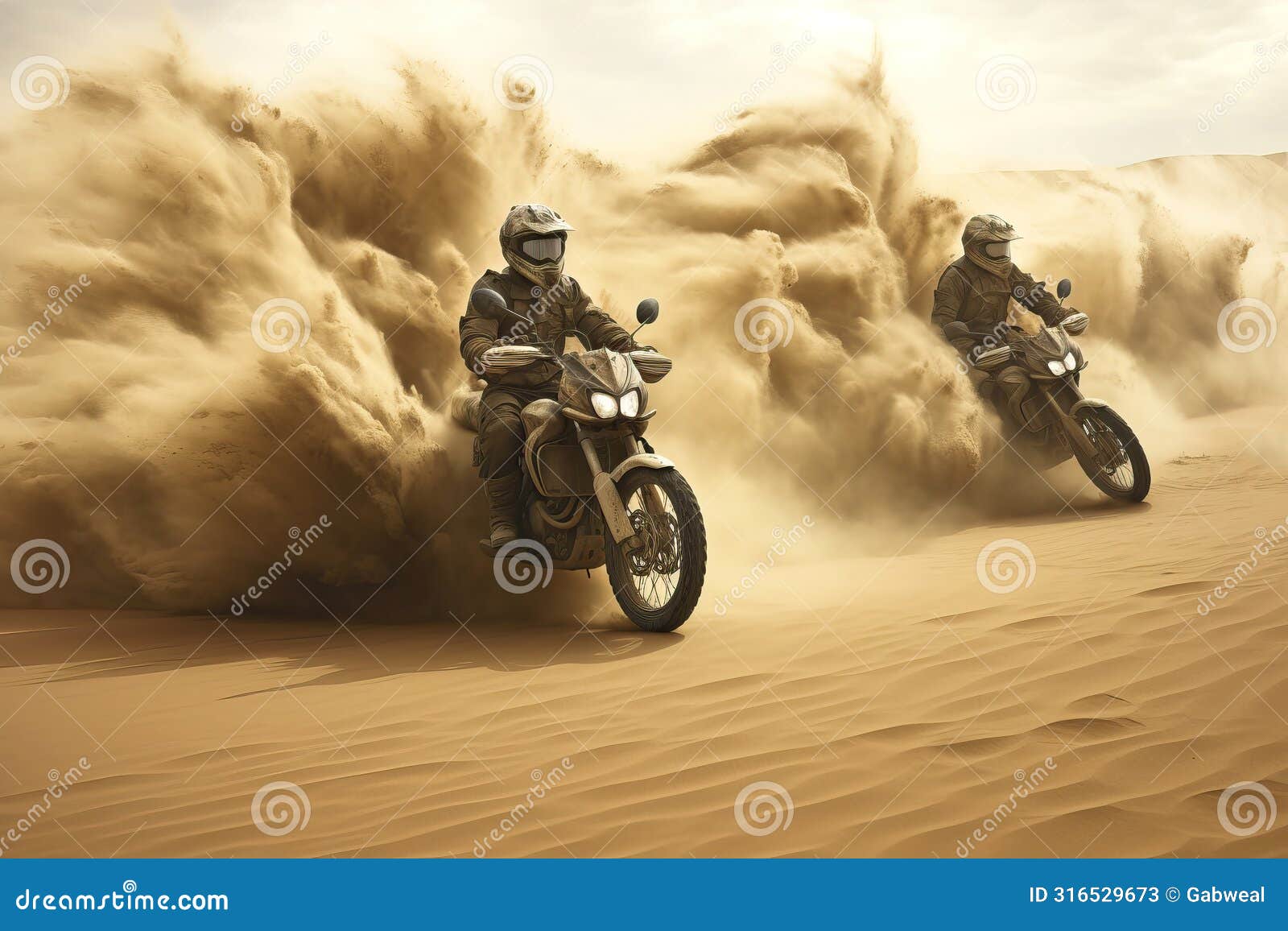 motorbikes racing through the desert, ai generated
