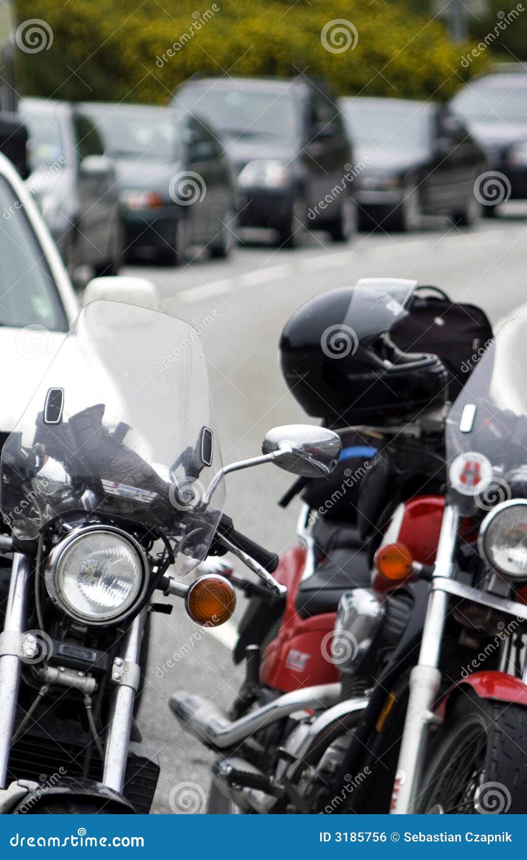 motorbikes in a queue