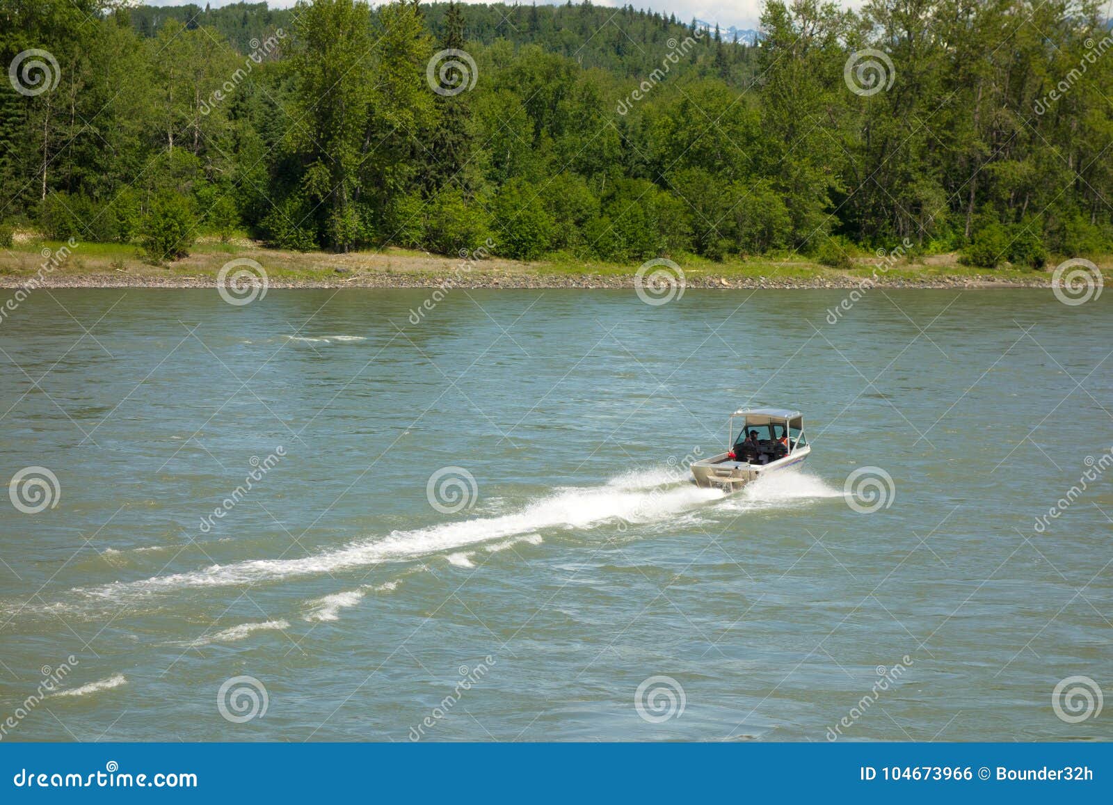 Jack Rides In A Motorboat Against A River Current A Speedboat Traveling Upriver Against a Strong Current in the Springtime Editorial Photo - Image