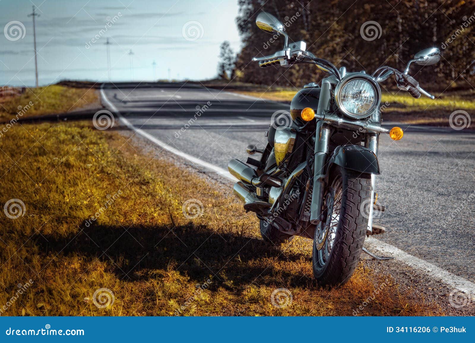 motorcycle chopper on the roadside