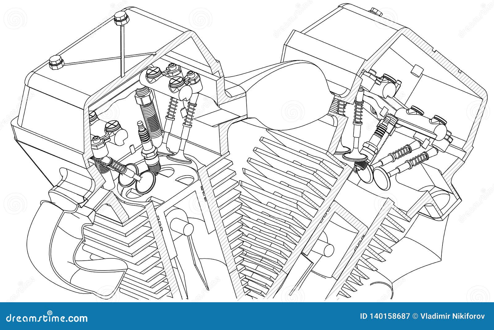 Motorcycle Engine On A White Stock Vector - Illustration of element