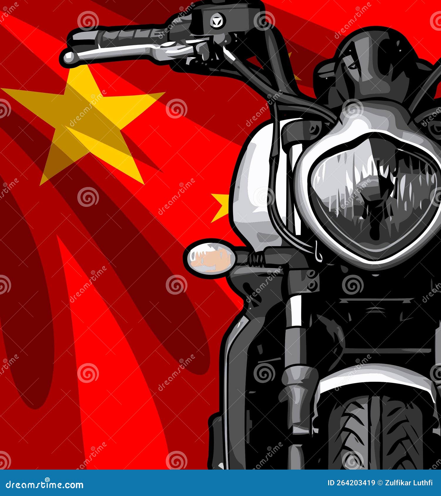 Motorcycle Front View and Flag Stock Vector Illustration of front