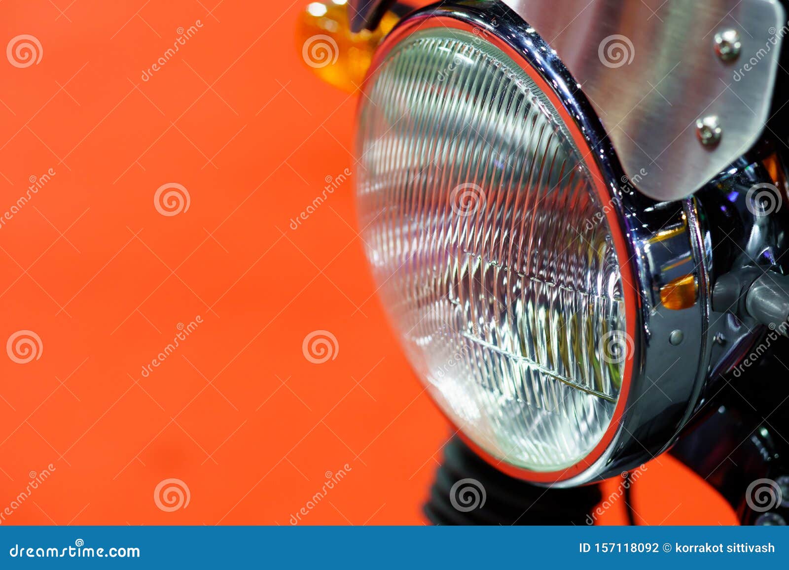 Motorcycle Headlight Close Up. Detail of a Motorcycle Headlight Stock