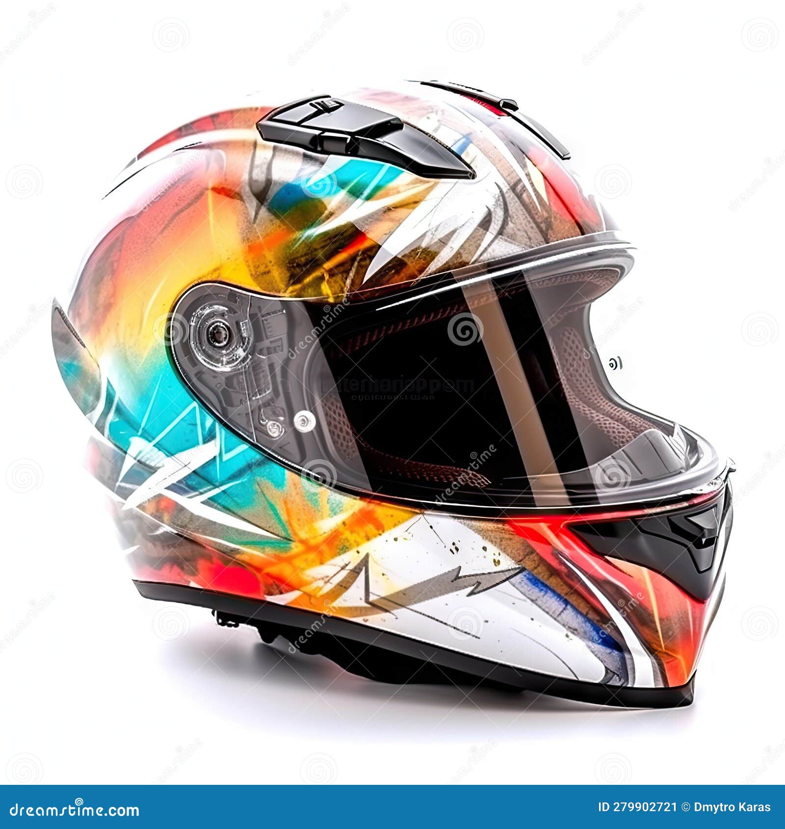 Motorcycle Helmet Multicolored on a White Background. Stock