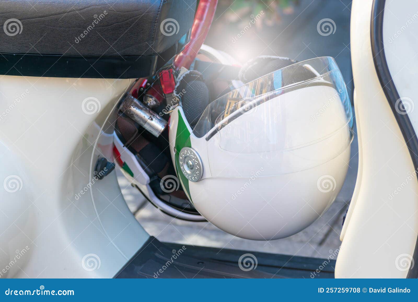 Motorcycle Helmet Strapped To a Motorcycle Seat Stock Photo Image of