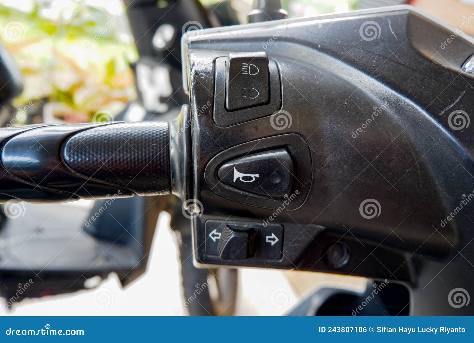 Motorcycle horn button stock photo. Image of hand, detail 243807106