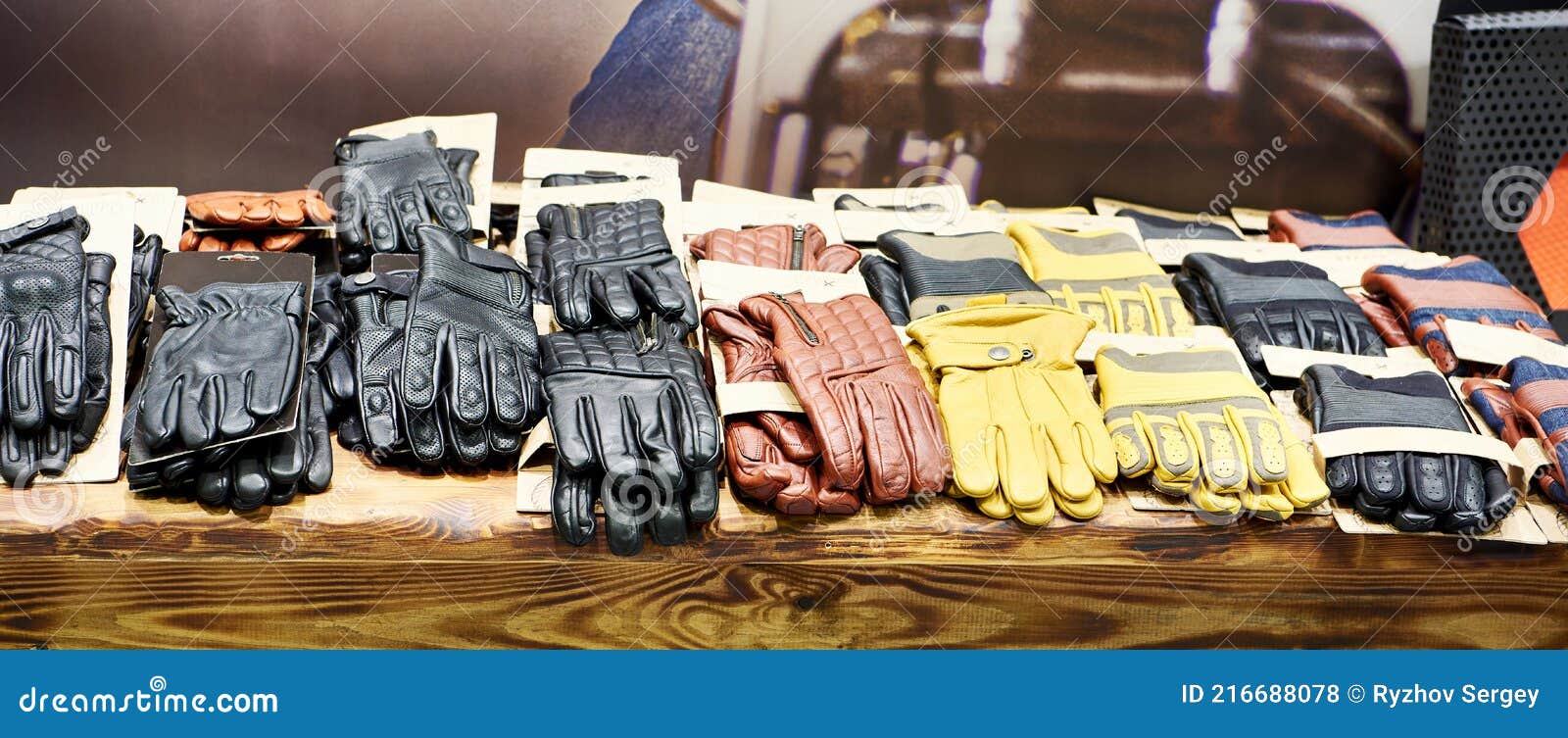 Motorcycle leather gloves stock photo. Image of store 216688078