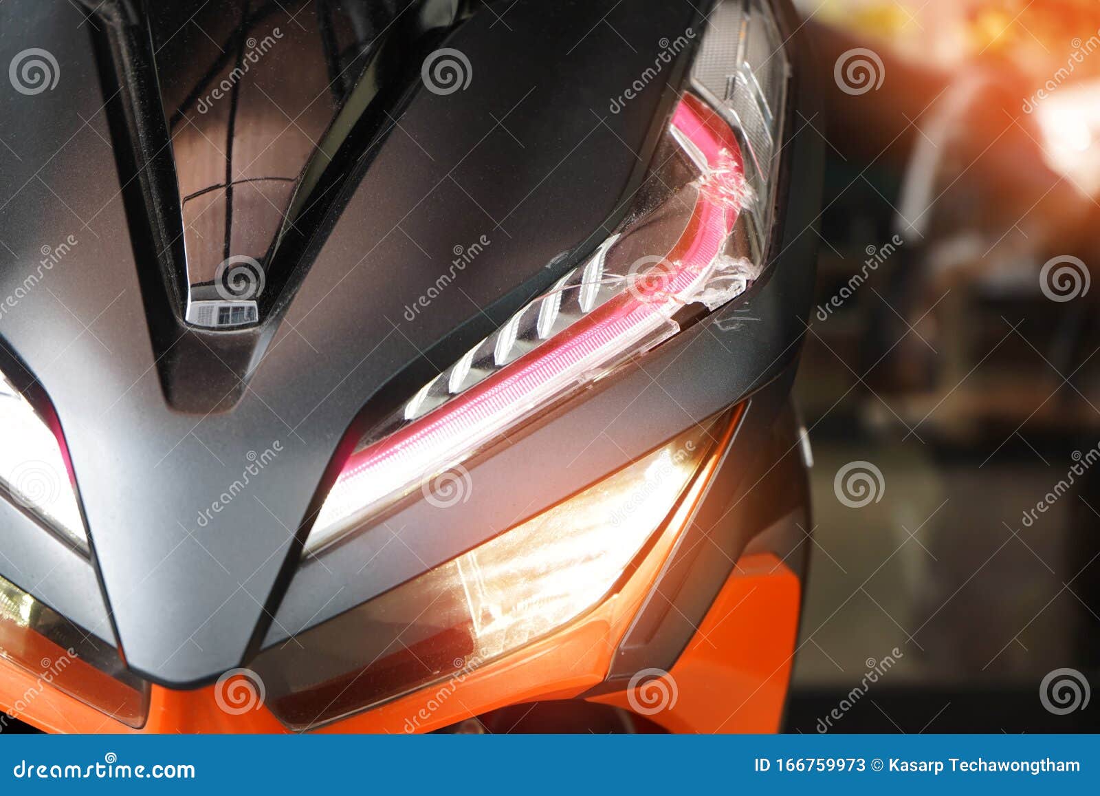 Motorcycle Led Headlight , Broken Headlight after the Accident at