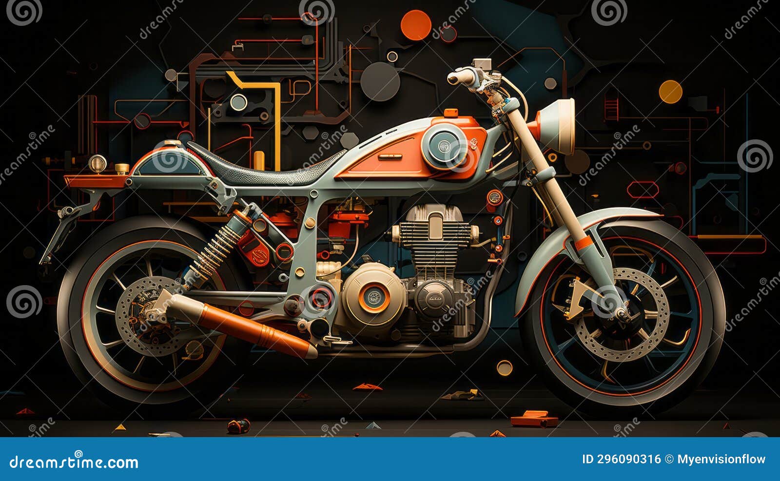 a motorcycle with many parts