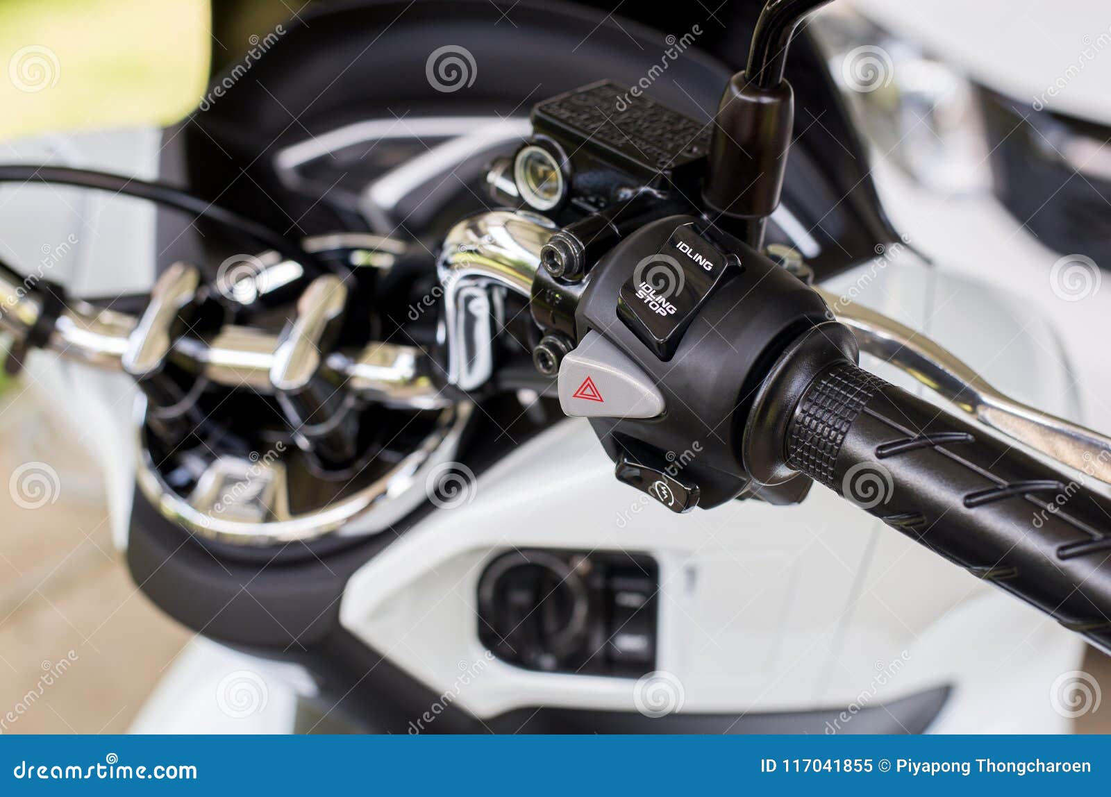 Motorcycle Handlebar Idling Stop onoff Button,Close Up Stock Image