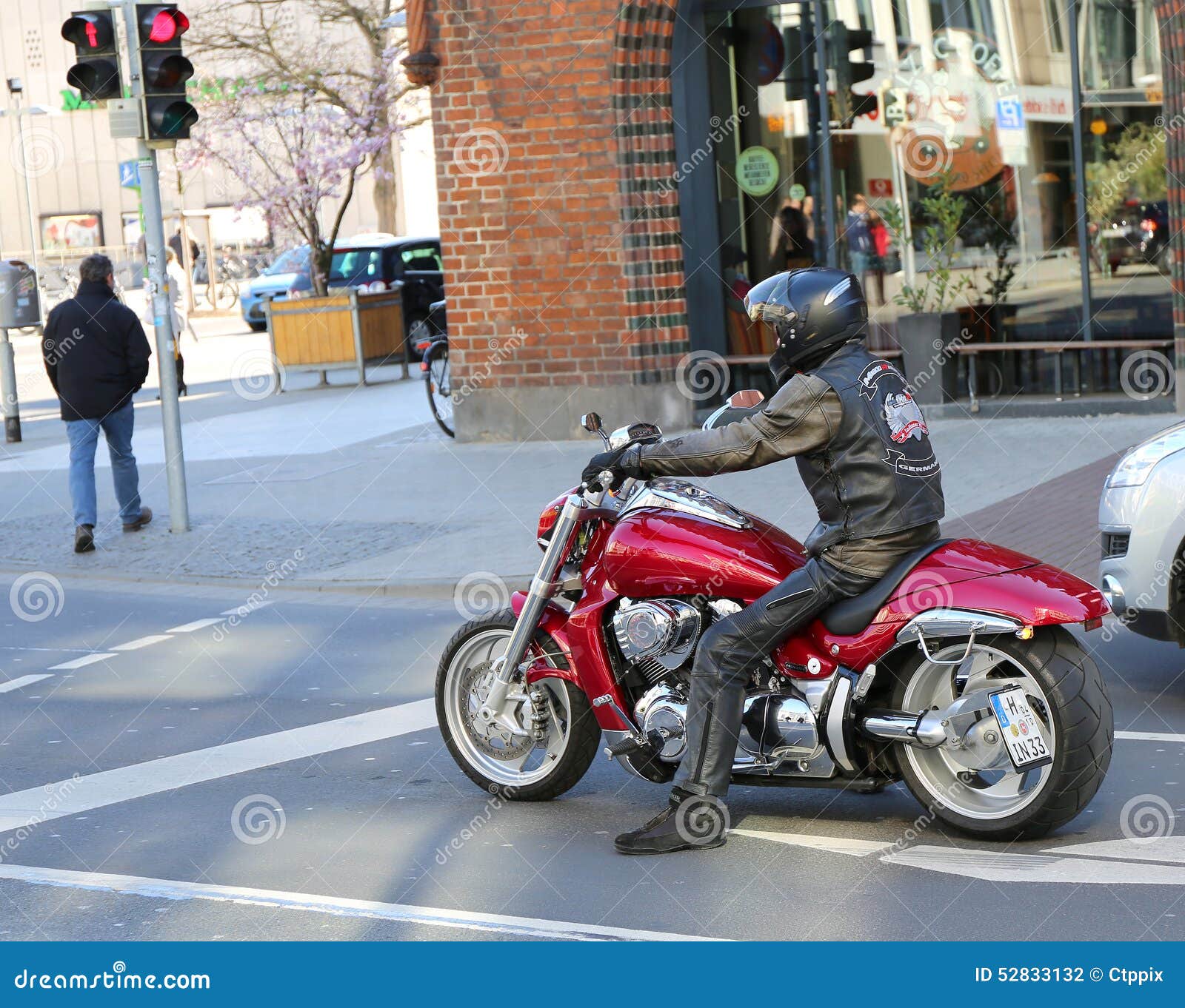 Motorcycle Rider Waiting Traffic Lights Stock Photos Free & Royalty