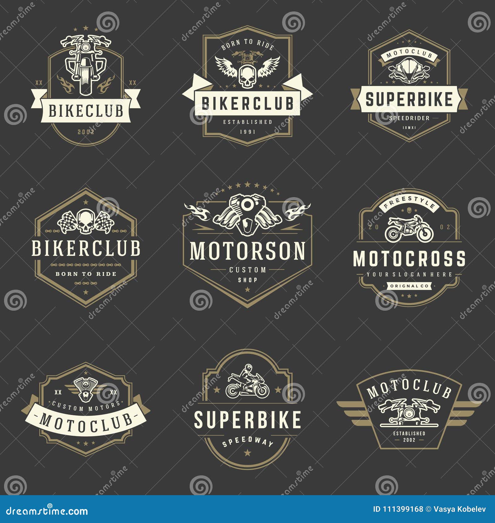 Motorcycles Logos Templates Vector Design Elements Set Stock Vector