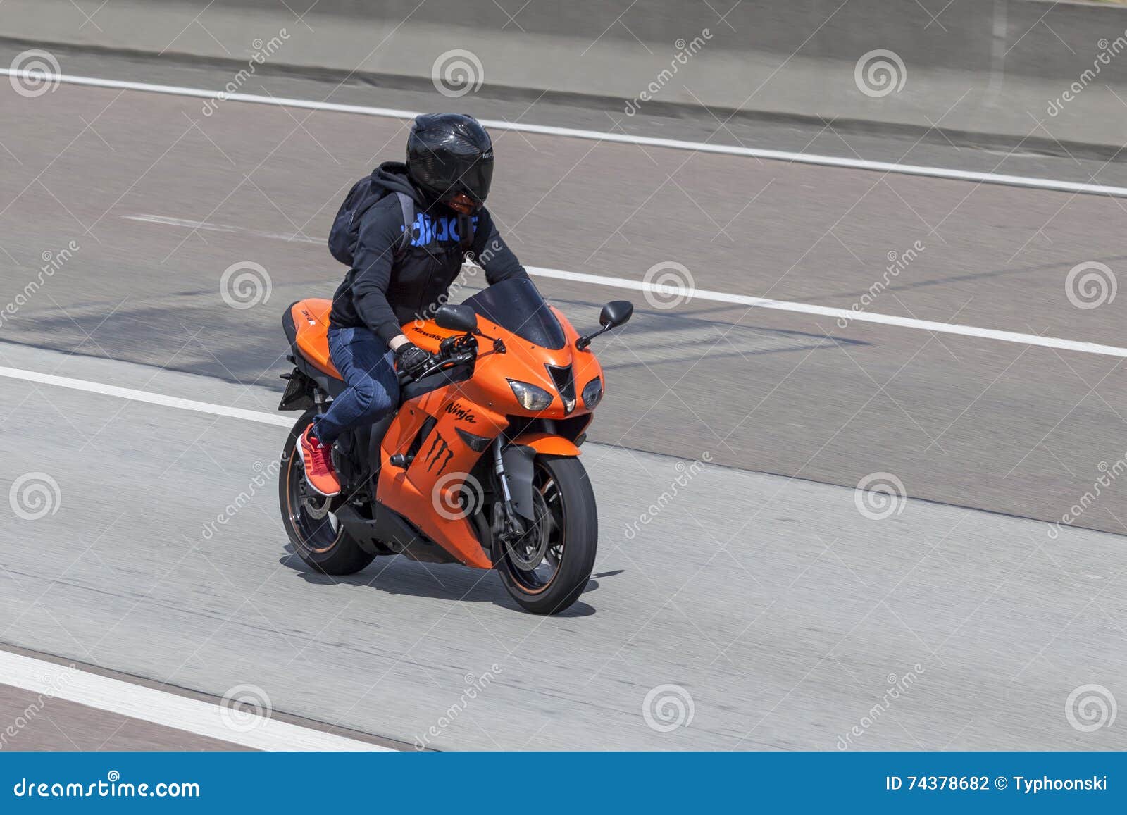 Motorcyclist on the Kawasaki Ninja Editorial Photography - Image of journey, travel: