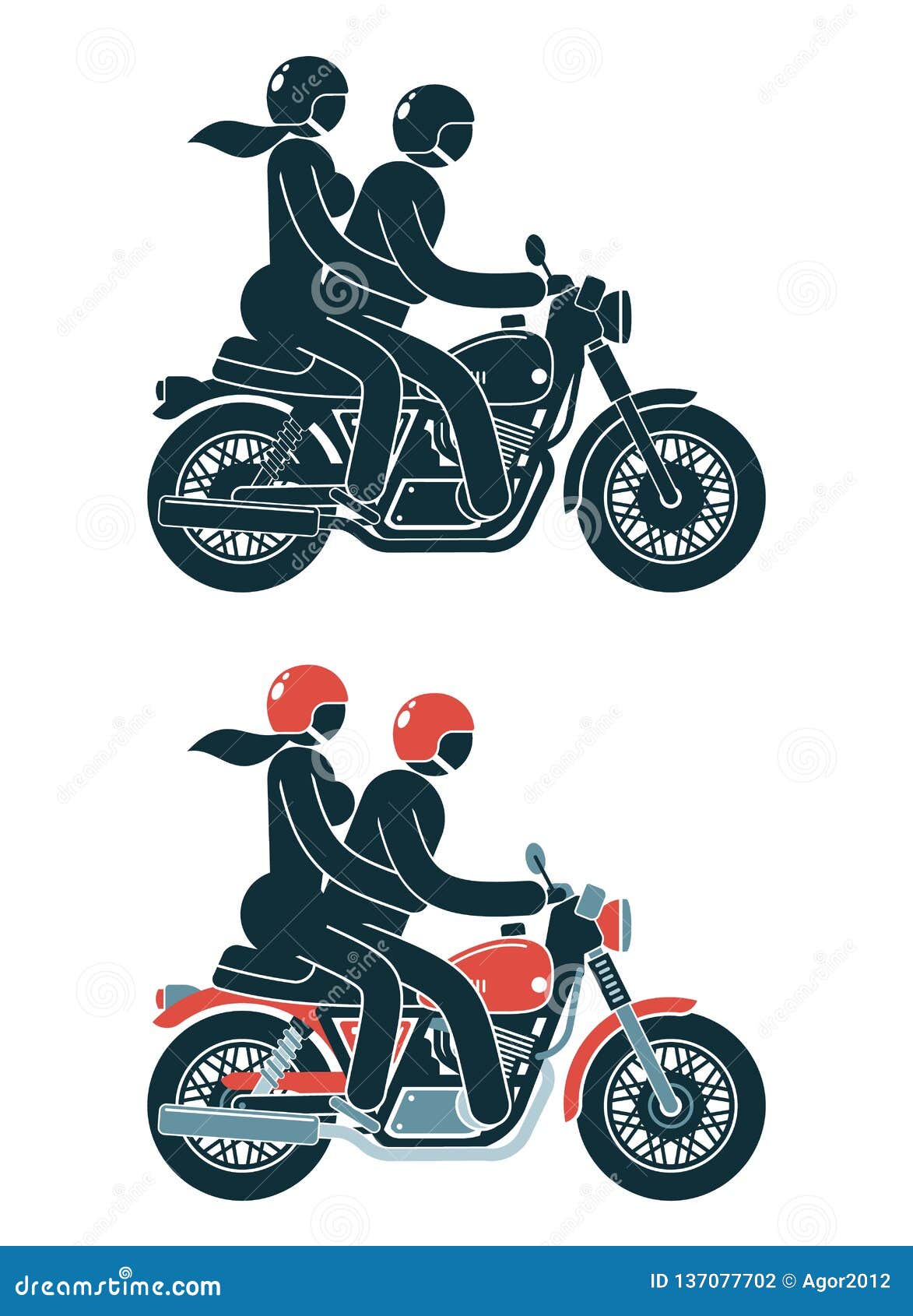 motorcyclist with a passenger girl on a classic motorcycle