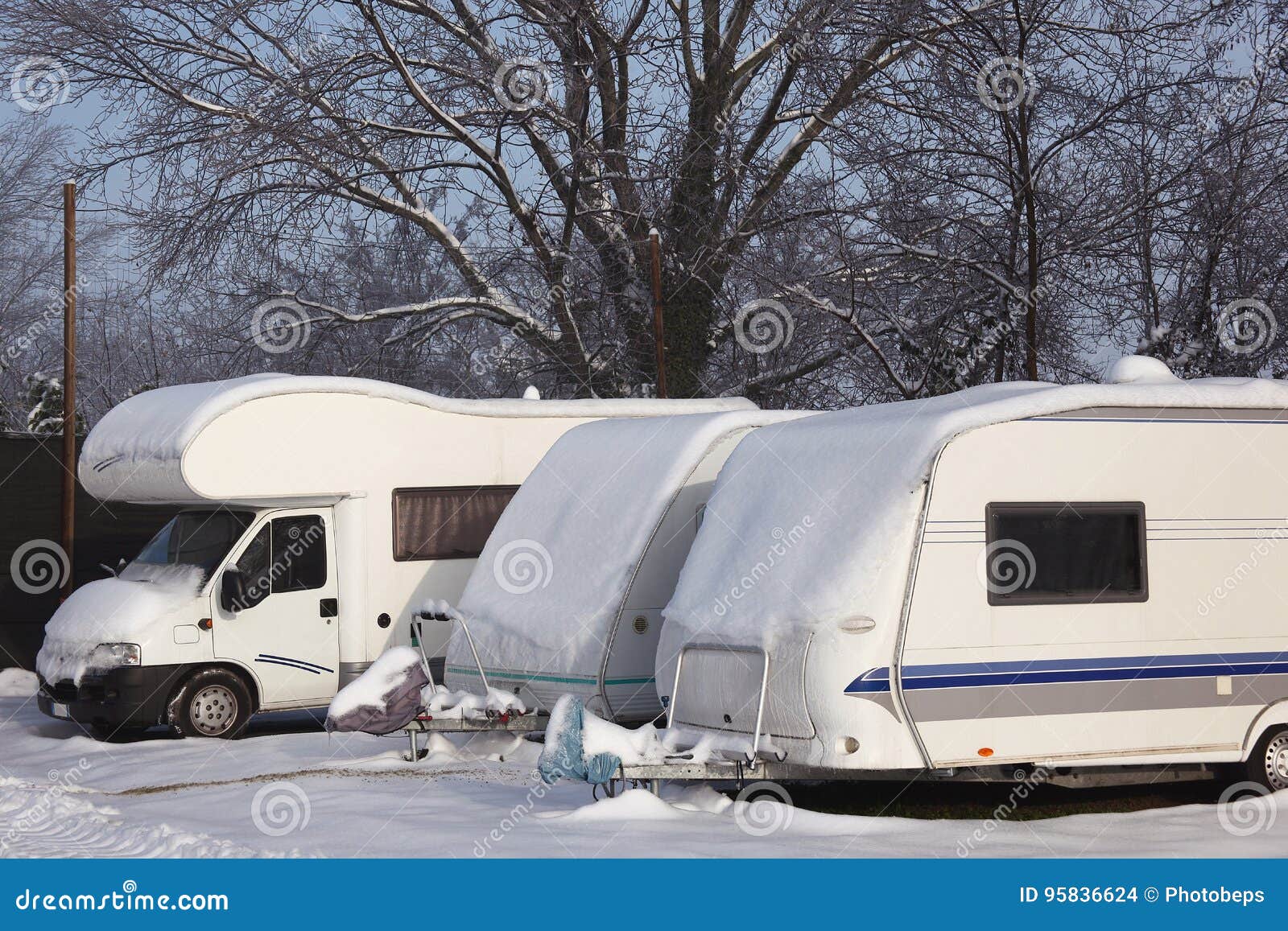 Motorhome at winter stock photo. Image of concept, campers 95836624
