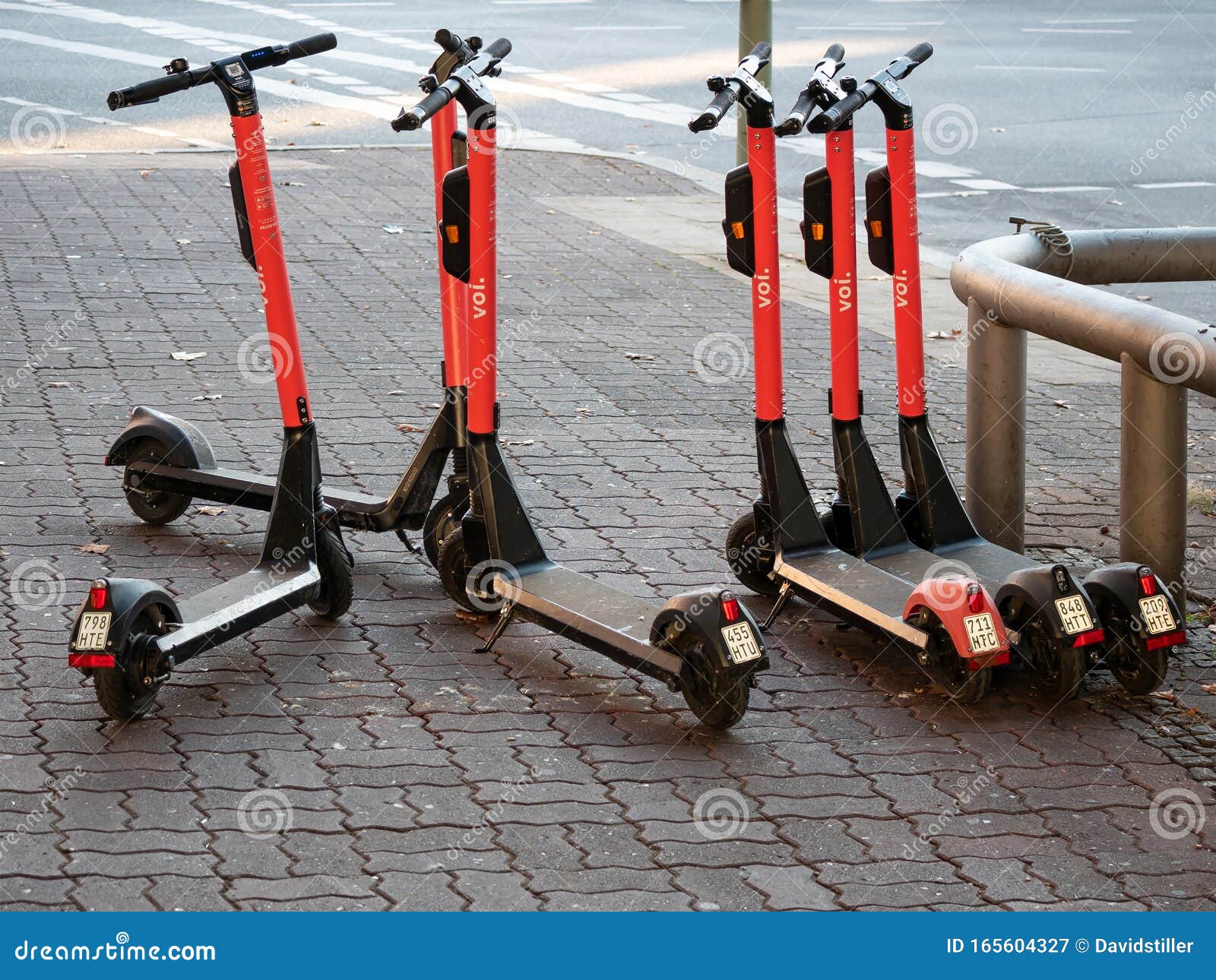 Motorized Electric Scooters by Voi in Berlin, Germany Editorial