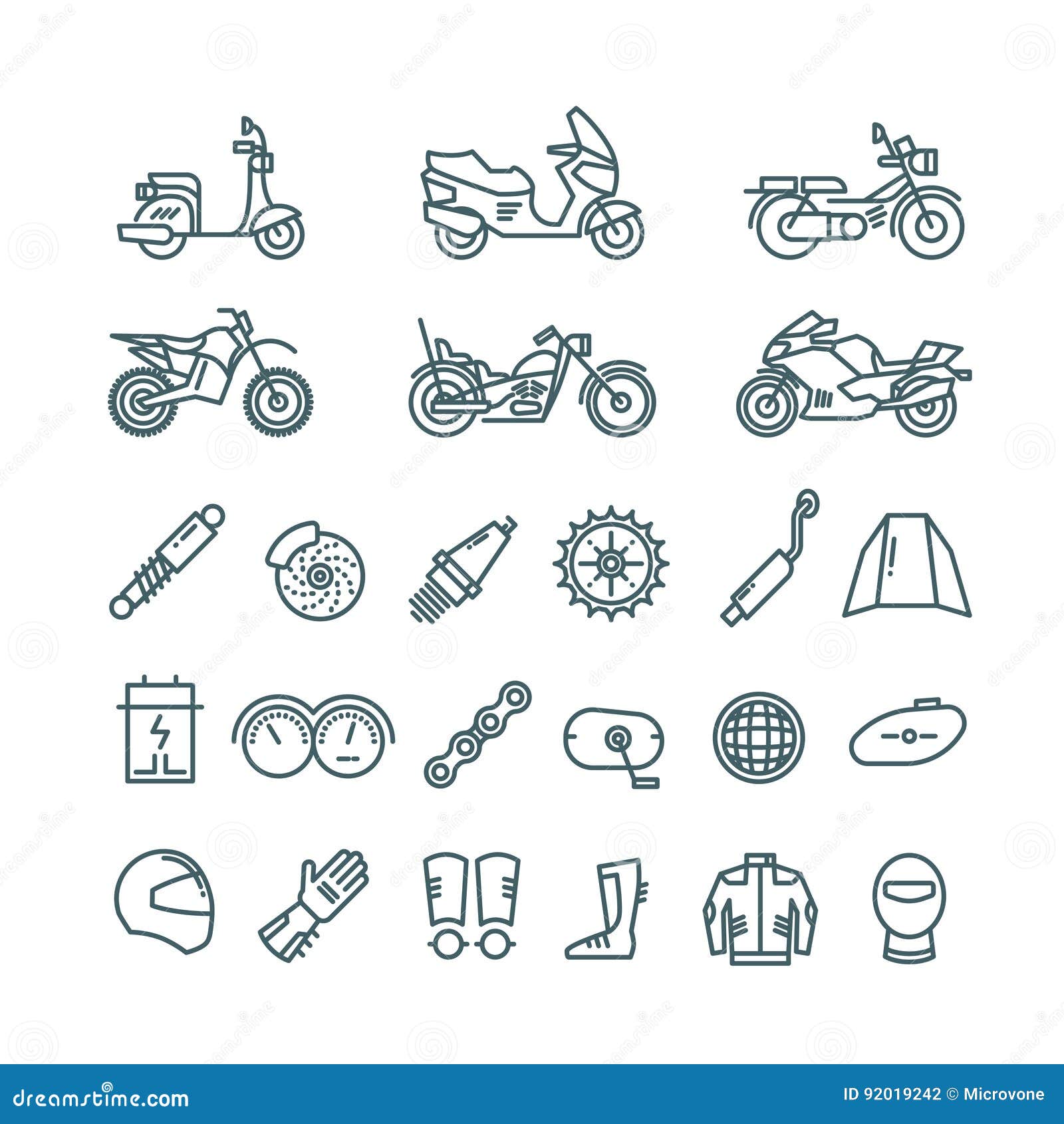 Motorrad, Autoteile Und Motorradzubehör Vector Linie Ikonen Vektor  Abbildung - Illustration von auslegung, abbildung: 92019242