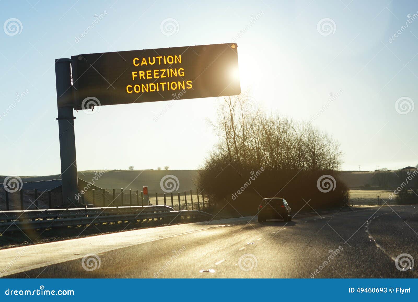 motorway gantry sign in winter