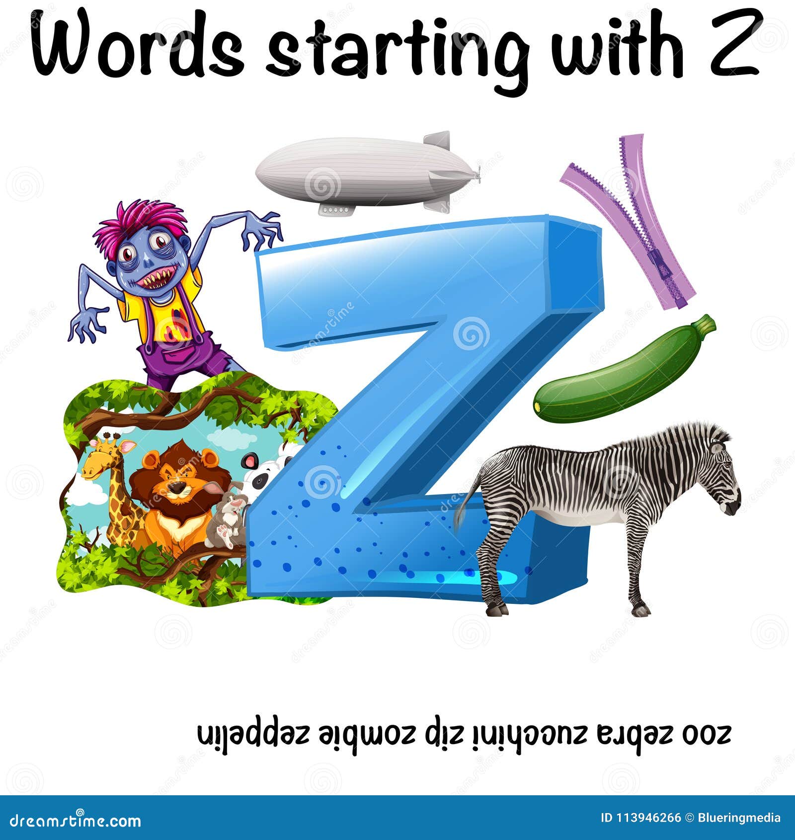 Mots Anglais Commencant Par Z Illustration De Vecteur Illustration Du Linker Objet