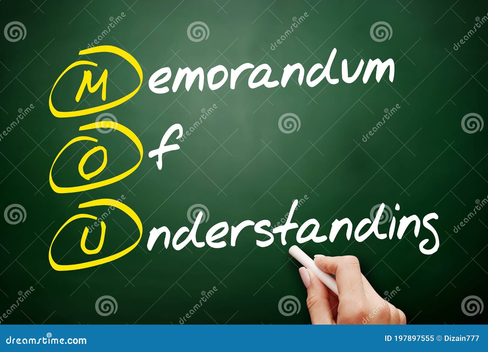 mou - memorandum of understanding acronym, business concept on blackboard