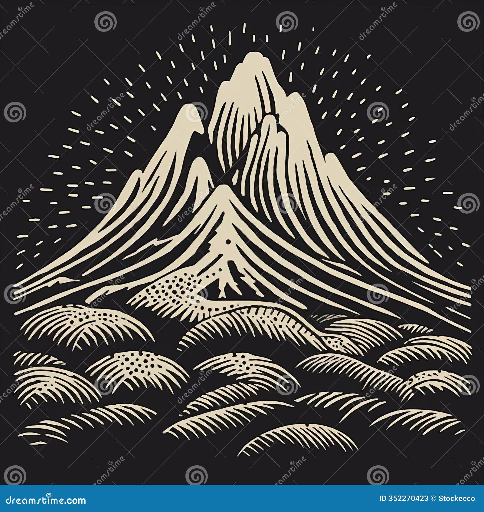 minimalist linocut artwork of a simple mound form emphasizing negative space