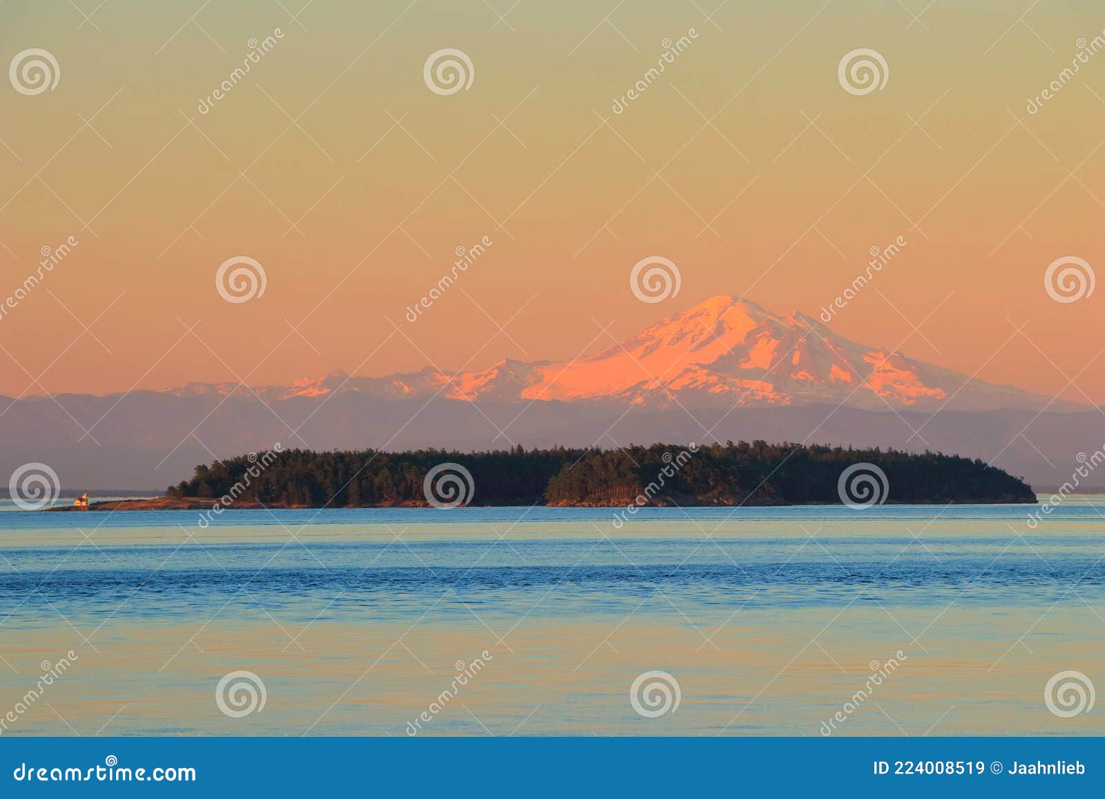 mount baker and patos island at sunset, san juan islands and cascades range washington state, pacific northwest, usa