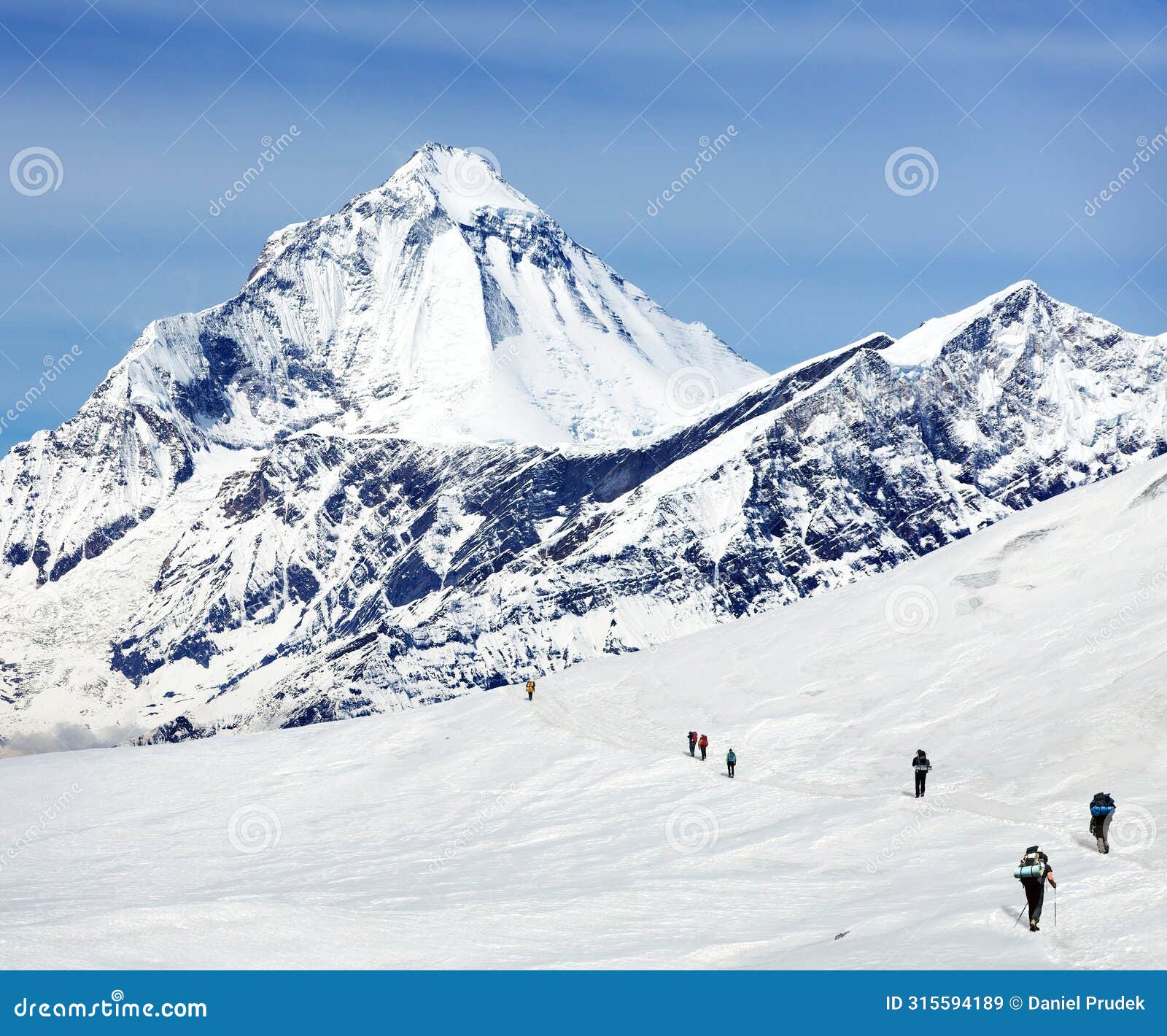 mount dhaulagiri, hikers on glacier, himalayas mountains