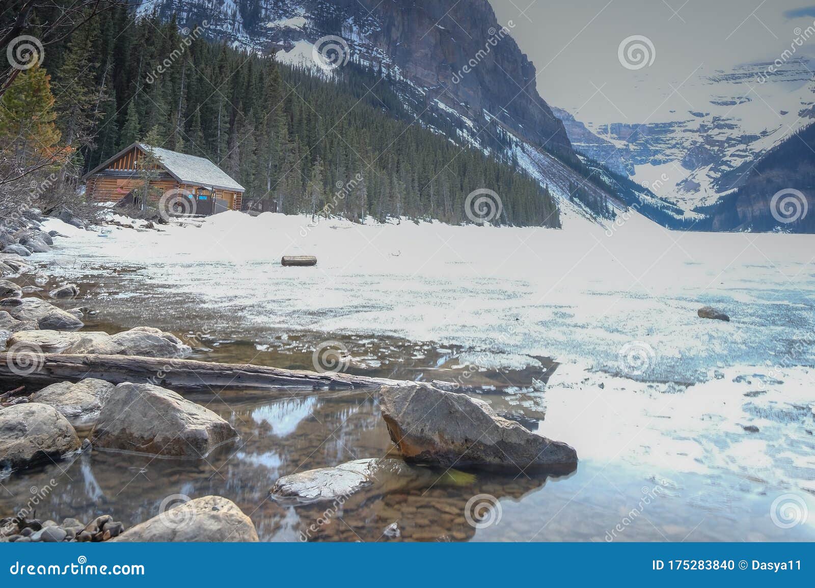 Mount Fairview, Partly Frozen Lake, Lake Louise Banff National Park, Alberta Canada Stock Photo ...