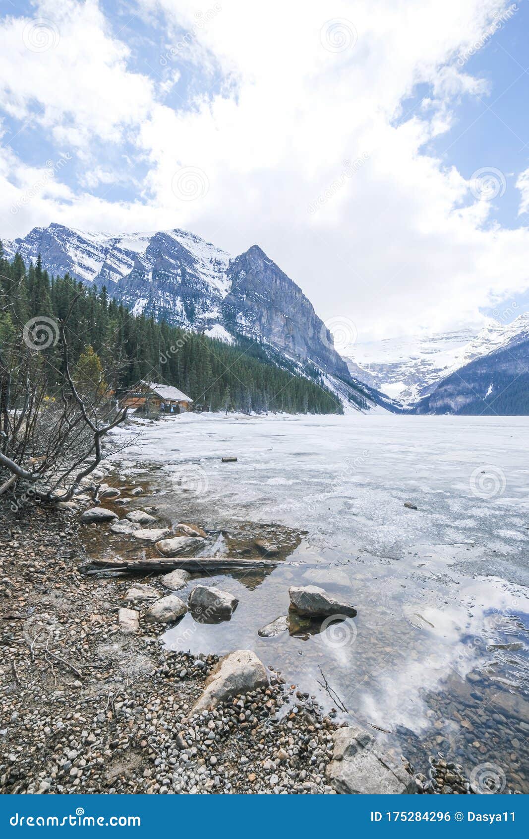 Mount Fairview, Partly Frozen Lake, Lake Louise Banff National Park, Alberta Canada Stock Photo ...