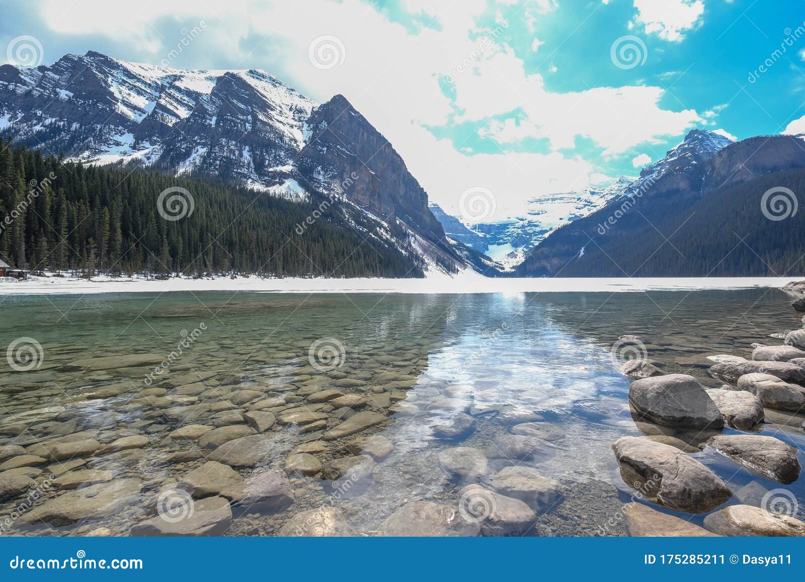 Mount Fairview, Partly Frozen Lake, Lake Louise Banff National Park, Alberta Canada Stock Image ...