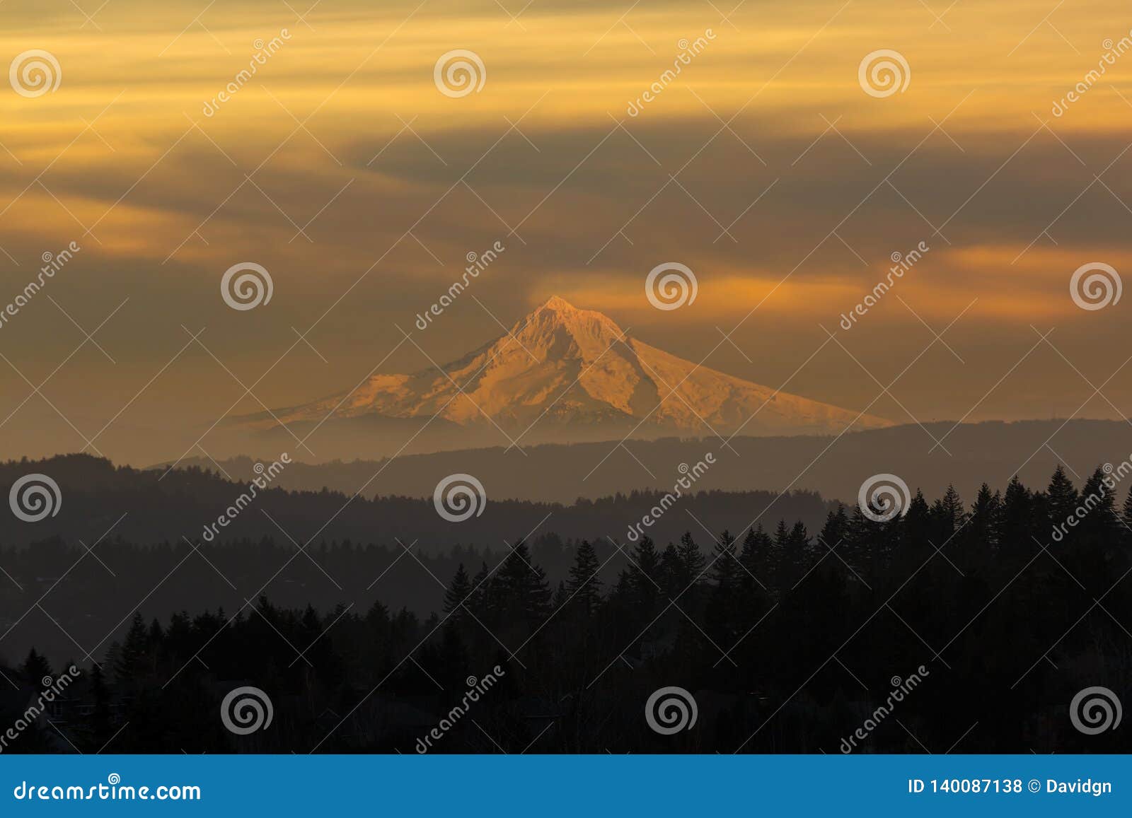 mount hood view during hazy sunset