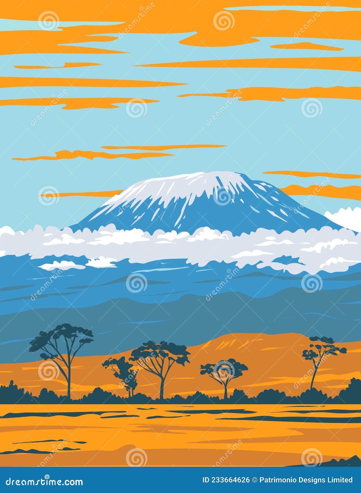 mount kilimanjaro dormant volcano in tanzania the highest mountain in africa wpa poster art