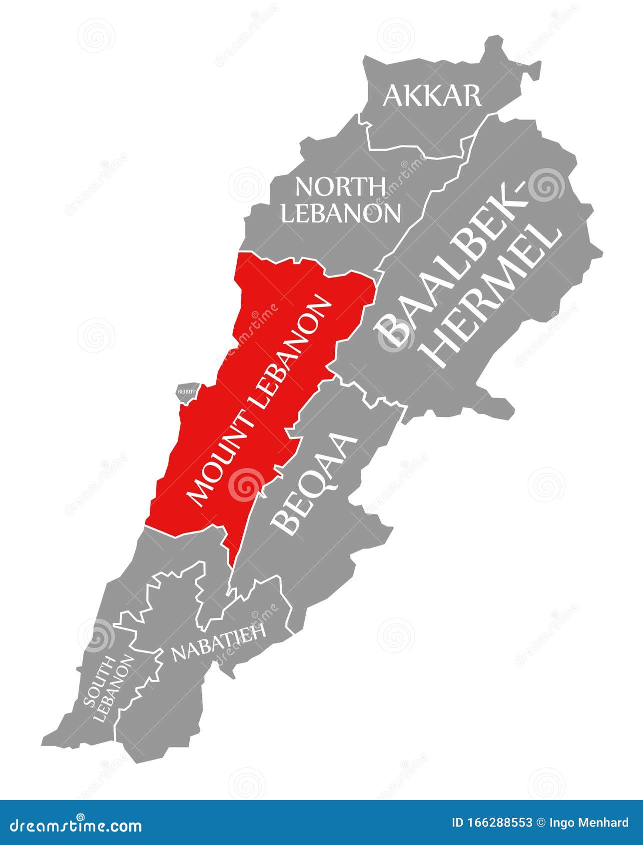 Mount Lebanon Red Highlighted in Map of Lebanon 库存例证 插画 包括有 地区, 概览