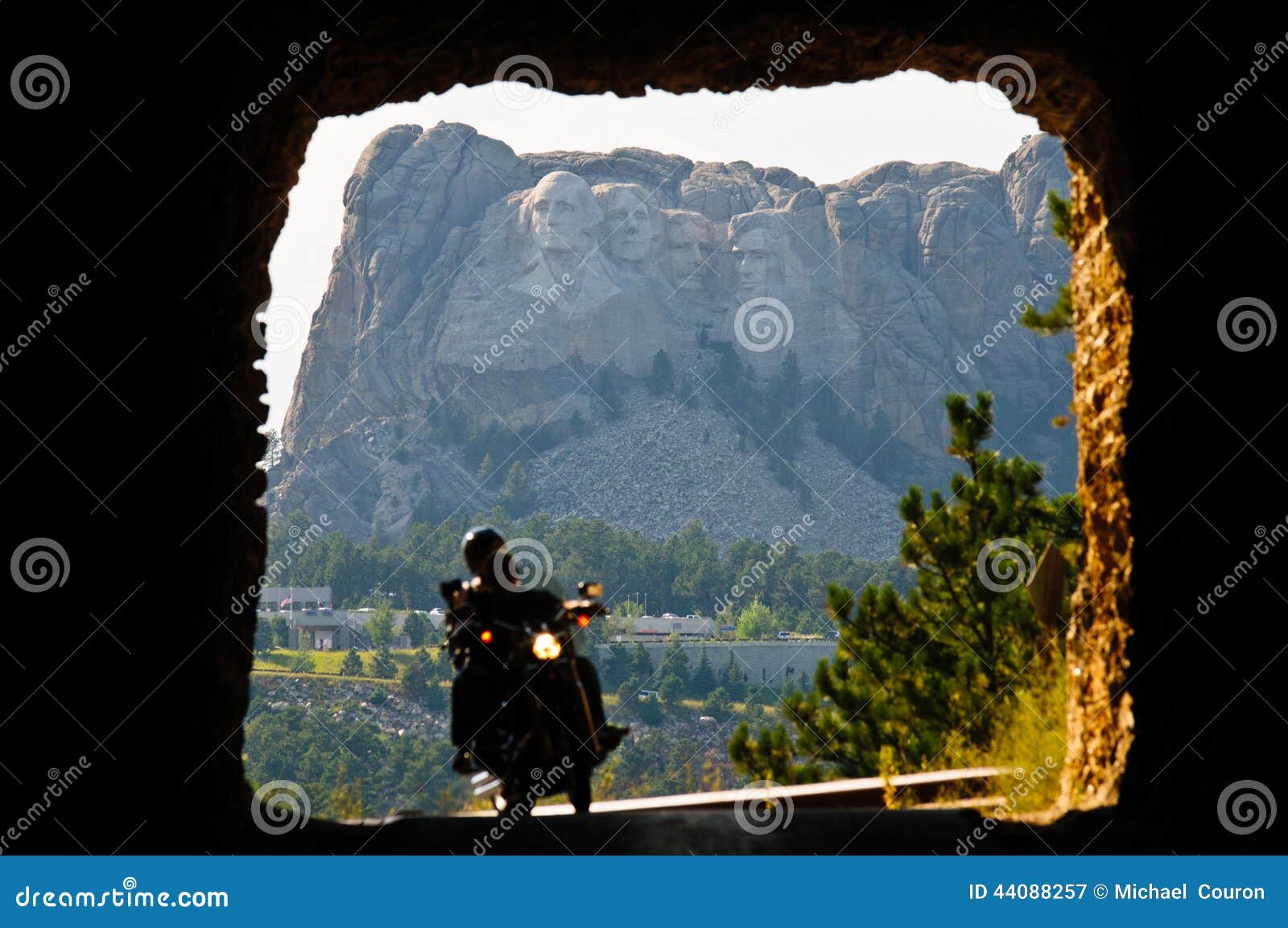 mount rushmore through tunnel with riders